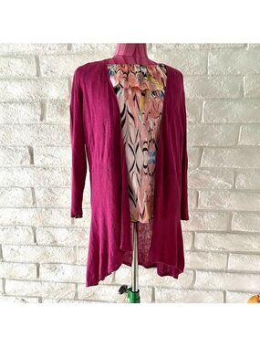 Eileen Fisher Petite Large Knit Open Cardigan Plum